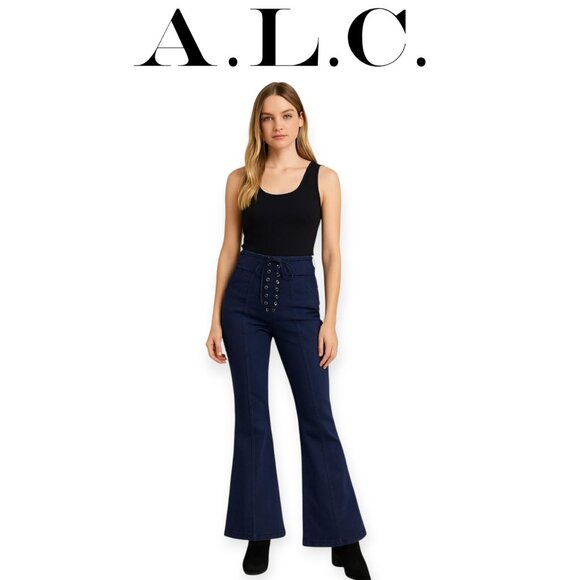 ALC Women's Kyle Lace Up Navy Wide Leg Ankle Pants size 4 - Picture 1 of 13
